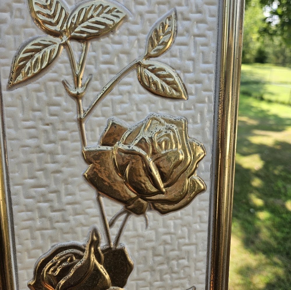 Vintage Gold Metal Rose Wall Hanging made in Holland 7" x 22" - Picture 4 of 10